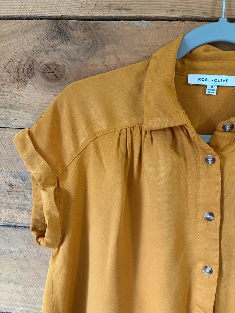 Rose & Olive Golden Mustard Short-Sleeve Button-Front Top